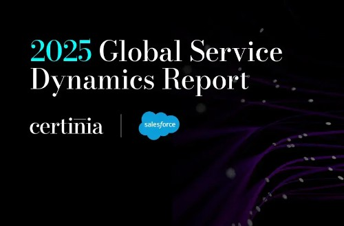 ‘2025 Global Service Dynamics Report’ title above Certinia and Salesforce logos