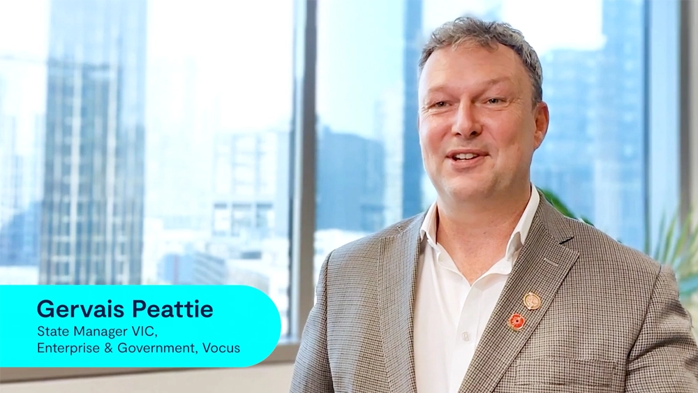 Still from Vocus video with Gervais Peattie, State Manager VIC, Enterprise & Government