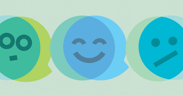 A collection of Kids Helpline speech bubbles featuring faces with different emotions.