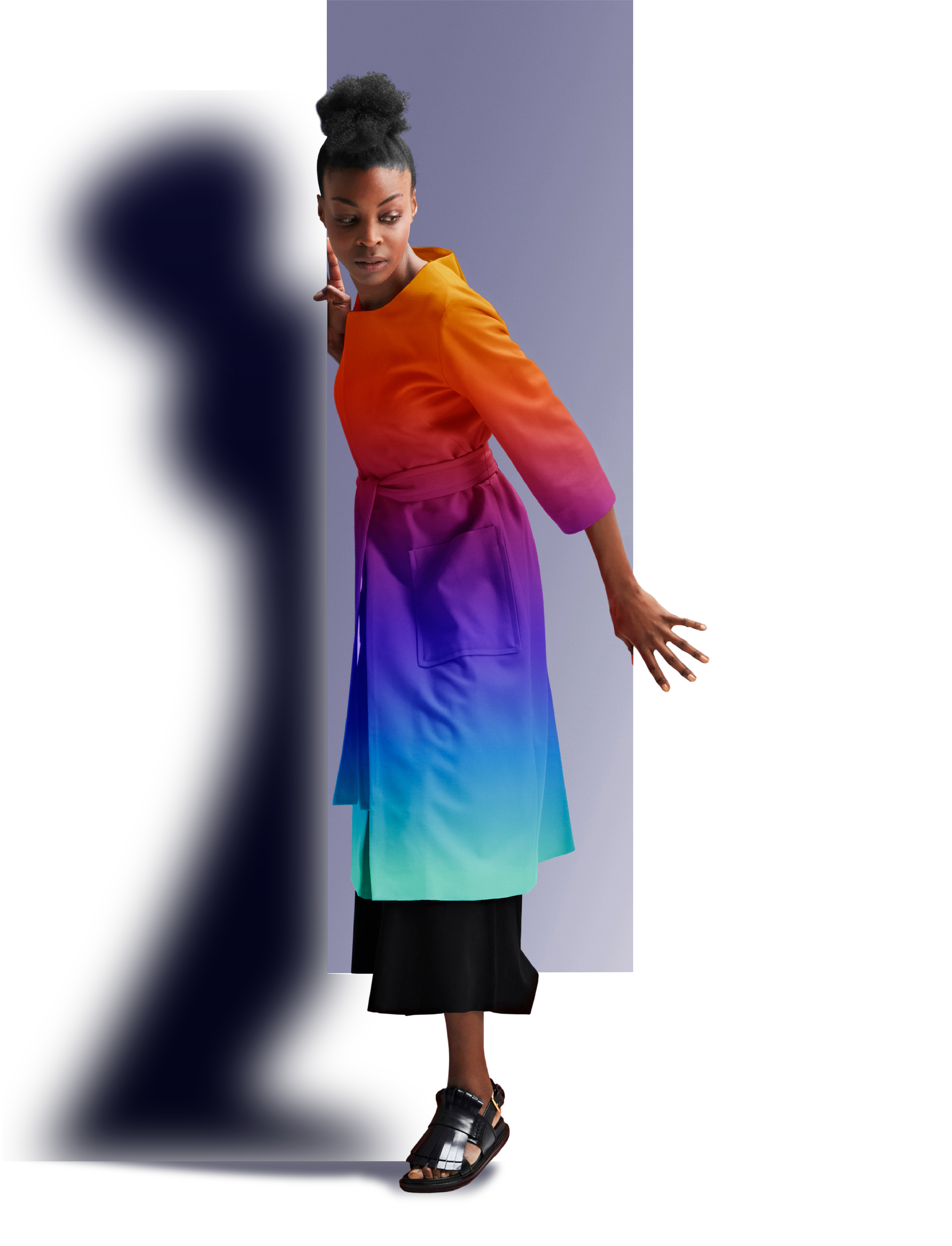 woman in multi-colored dress