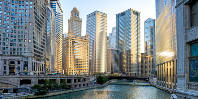 Downtown Chicago during the Sunset