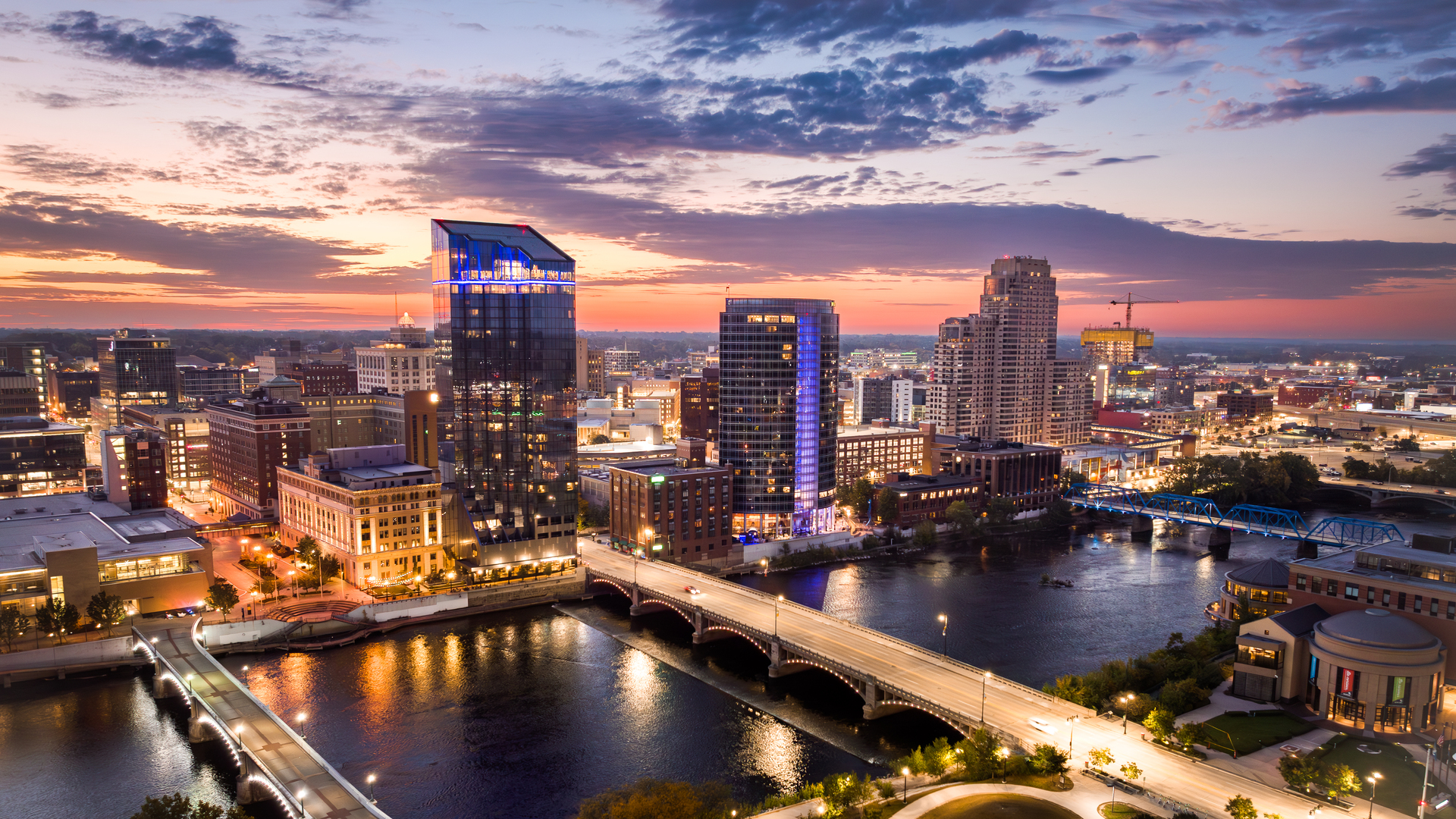 Morning Aerial Photo of Grand Rapids Skyline