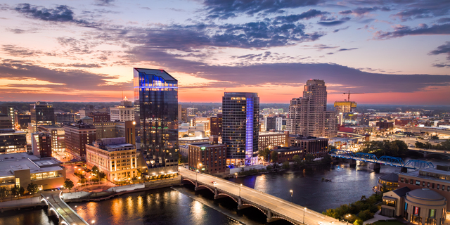 Morning Aerial Photo of Grand Rapids Skyline