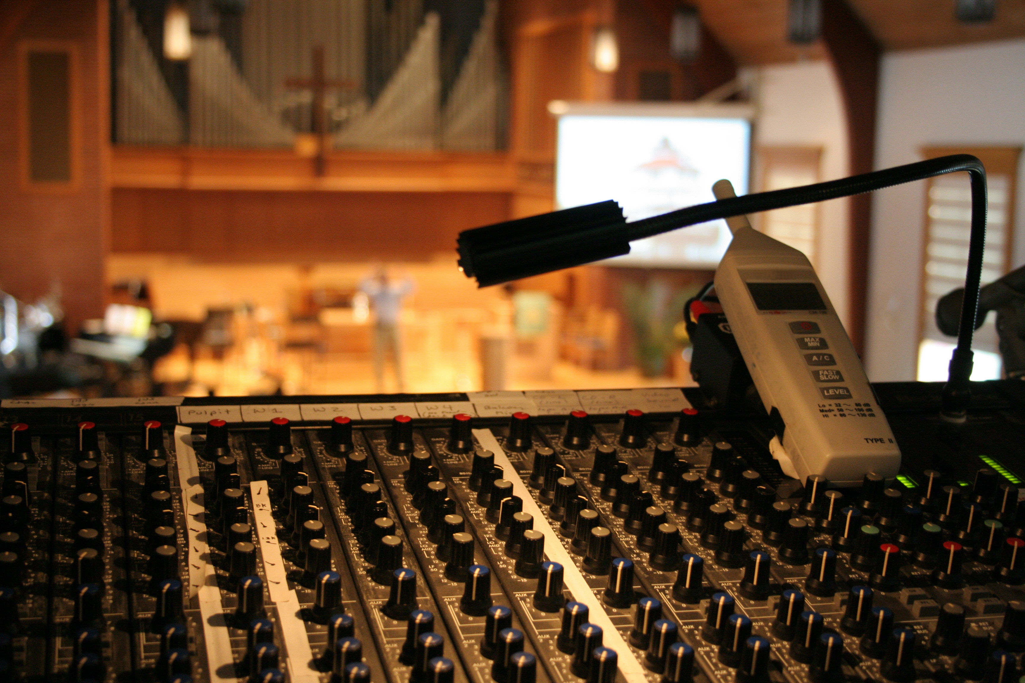 AV technology in an empty church.