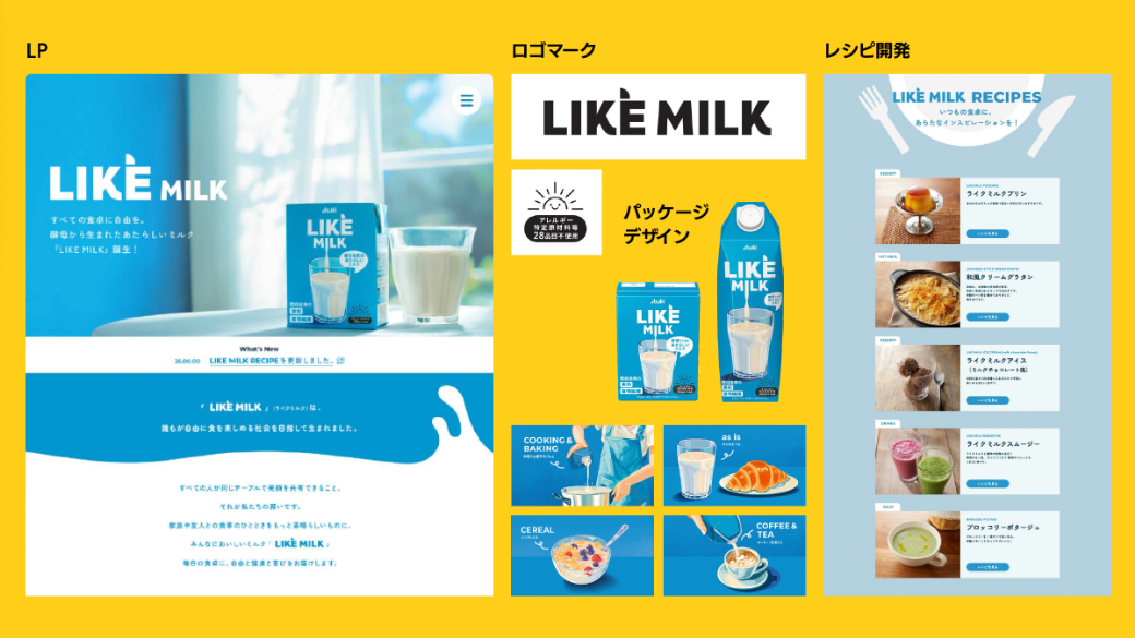 パッケージだけで完結させるのではなく、レシピ開発やLP制作へと展開