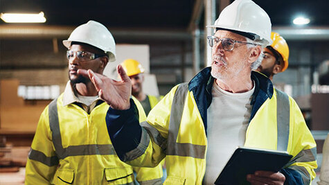 Construction supervisor gesturing to team members