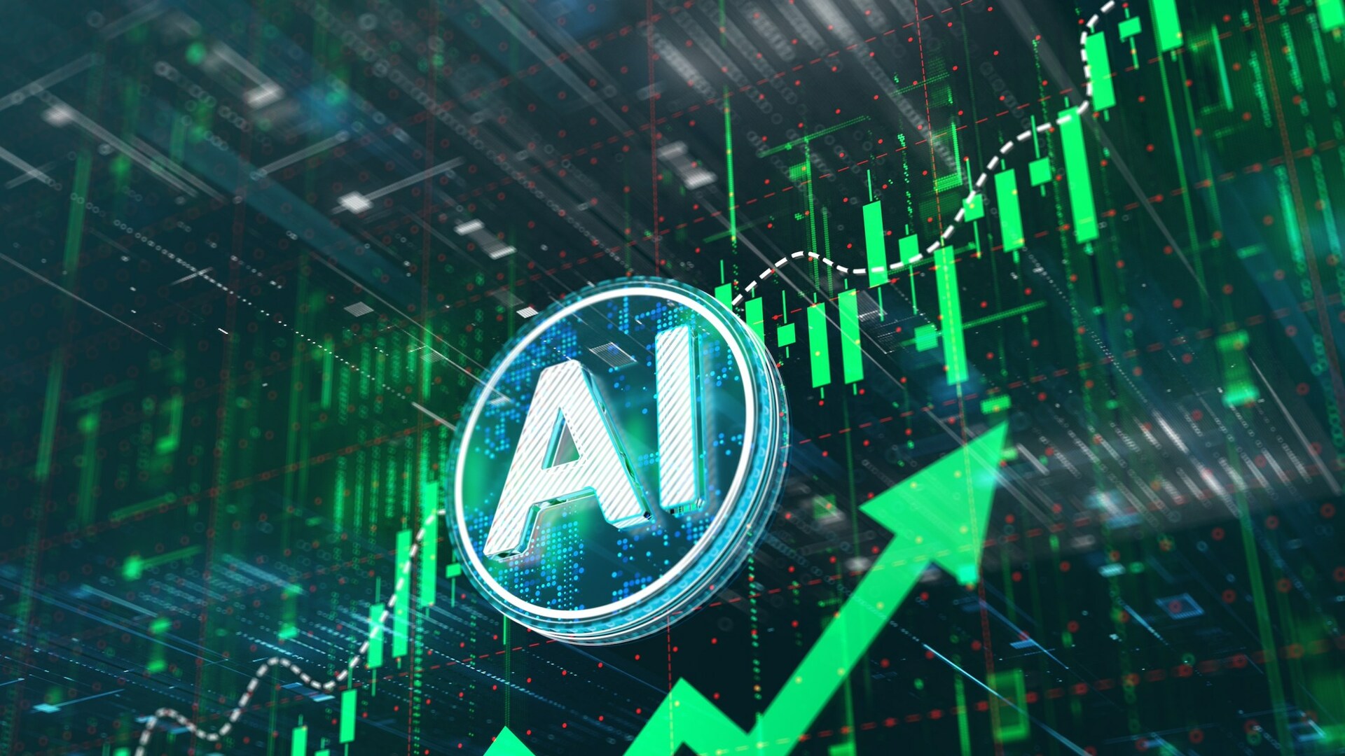 Abstract business graph of AI growth. market growth, analysis, and future projections.