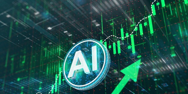Abstract business graph of AI growth. market growth, analysis, and future projections.