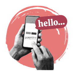 Someone types a message on a phone to Parentline.