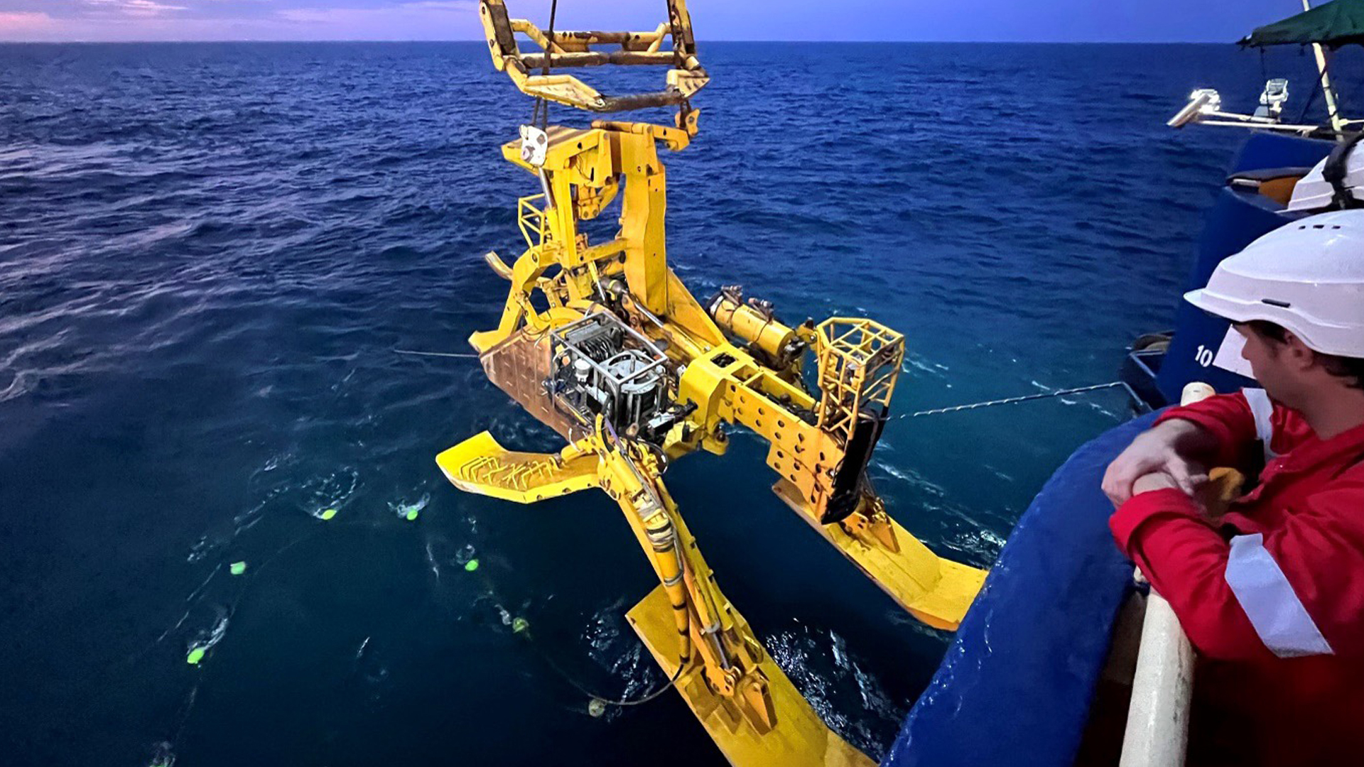 Photo of the Ocean Cable Plough used to bury the cable in the deep ocean floor