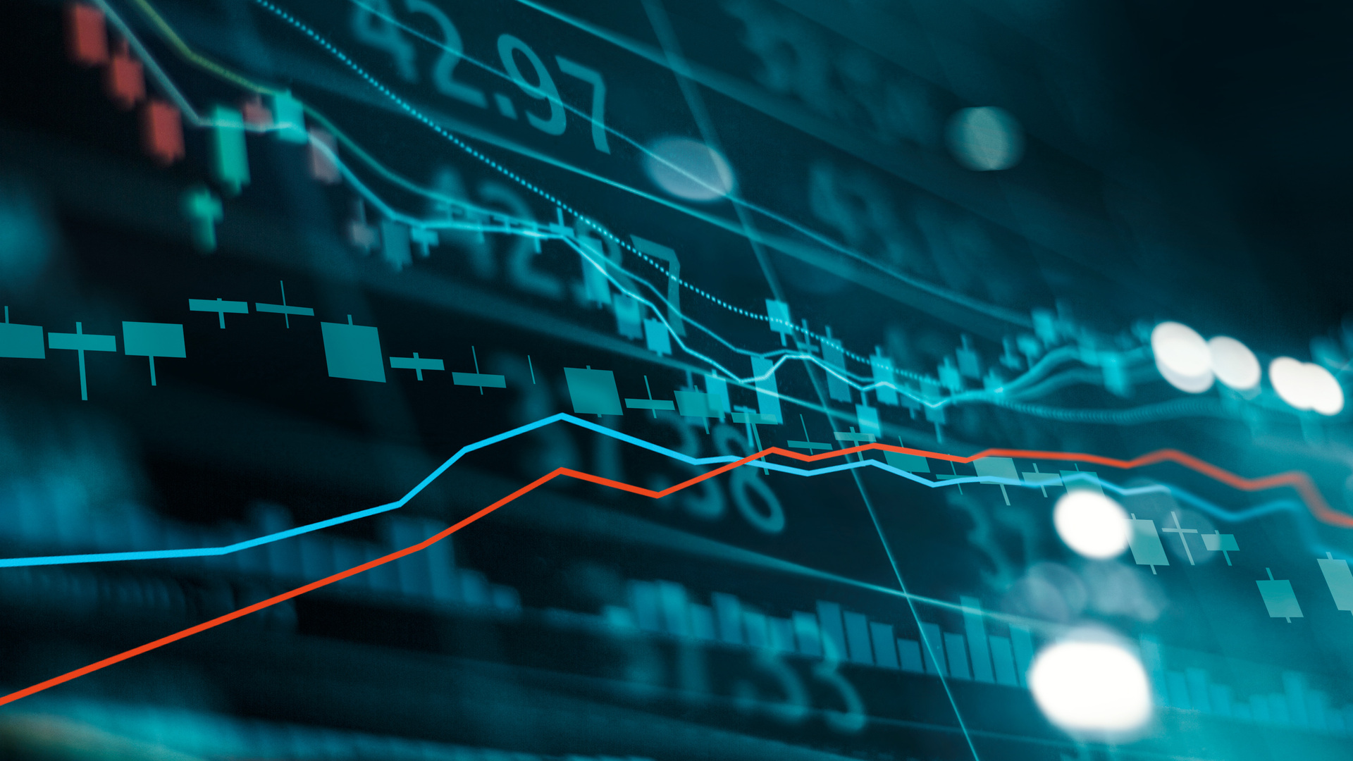 Financial stock market investment trading graph. Candle stick graph chart. Currency exchange rates. Bullish point, Bearish point. trend on technology abstract background