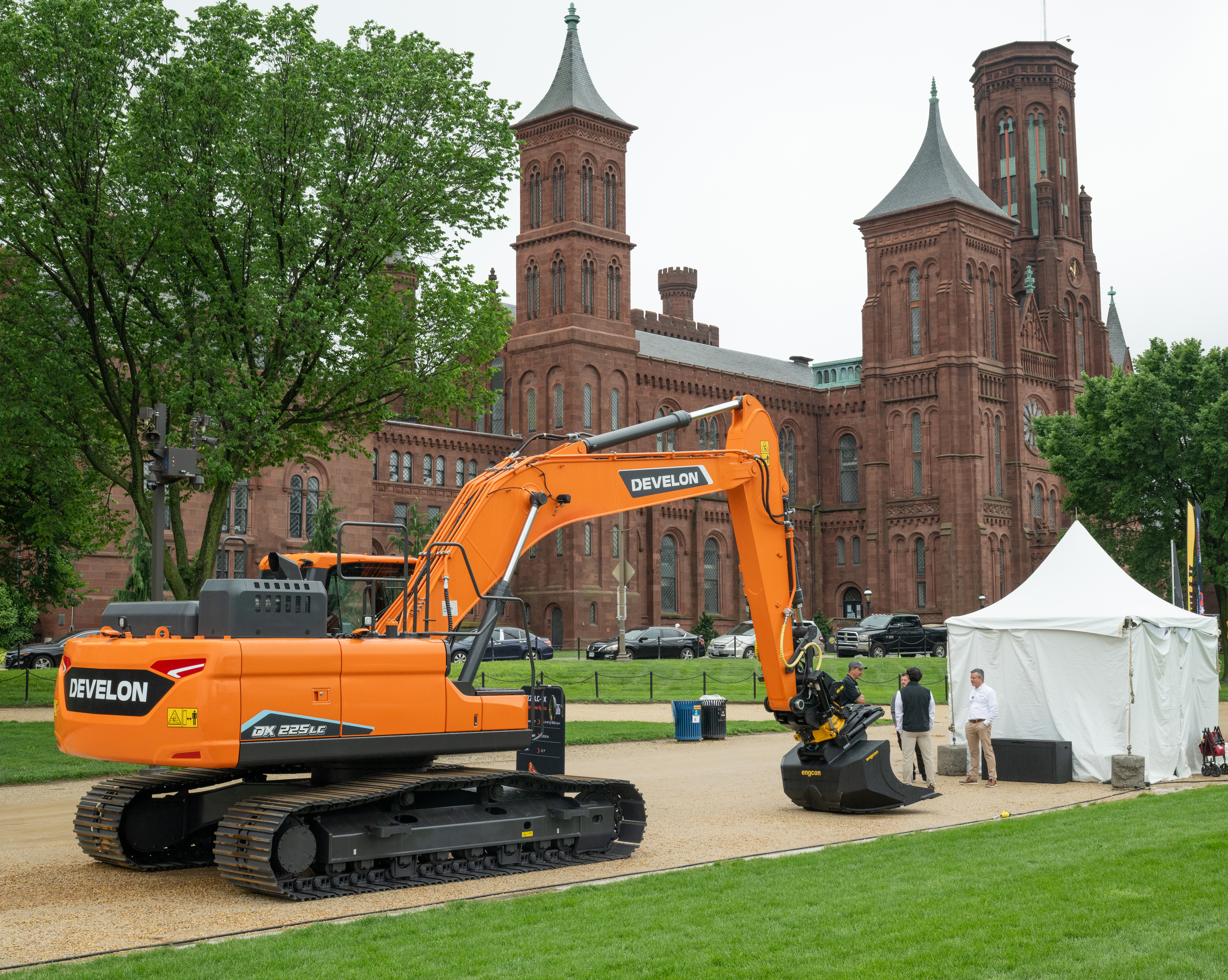 A DEVELON DX225LC-7X crawler excavator at AEM’s Celebration of Construction on the National Mall in Washington, D.C.