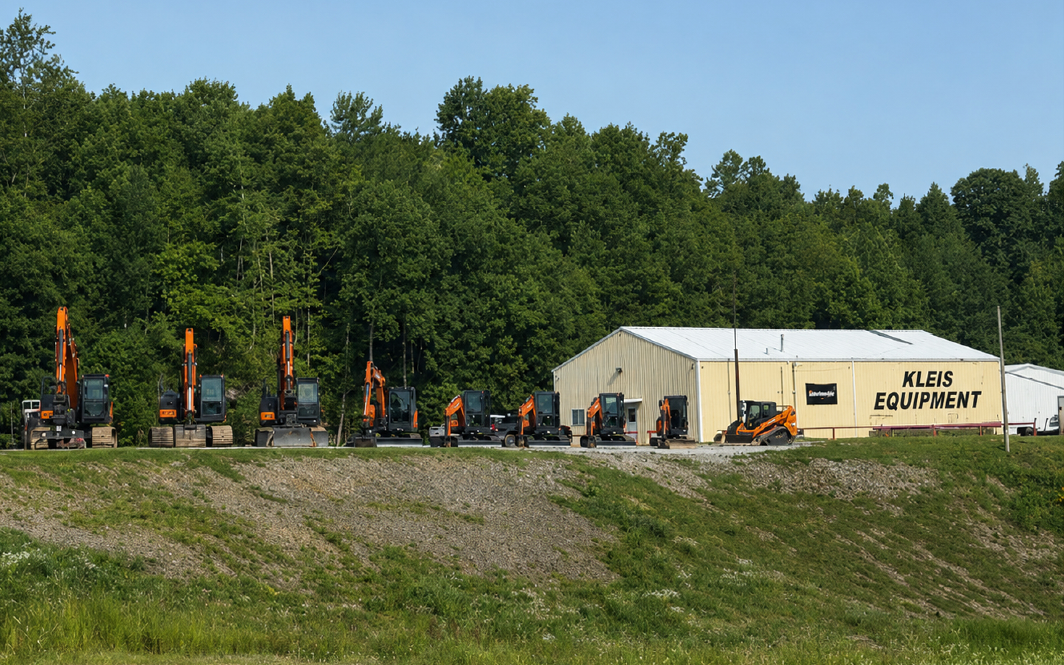 DEVELON construction equipment on display at Kleis Equipment in Belington, West Virginia.