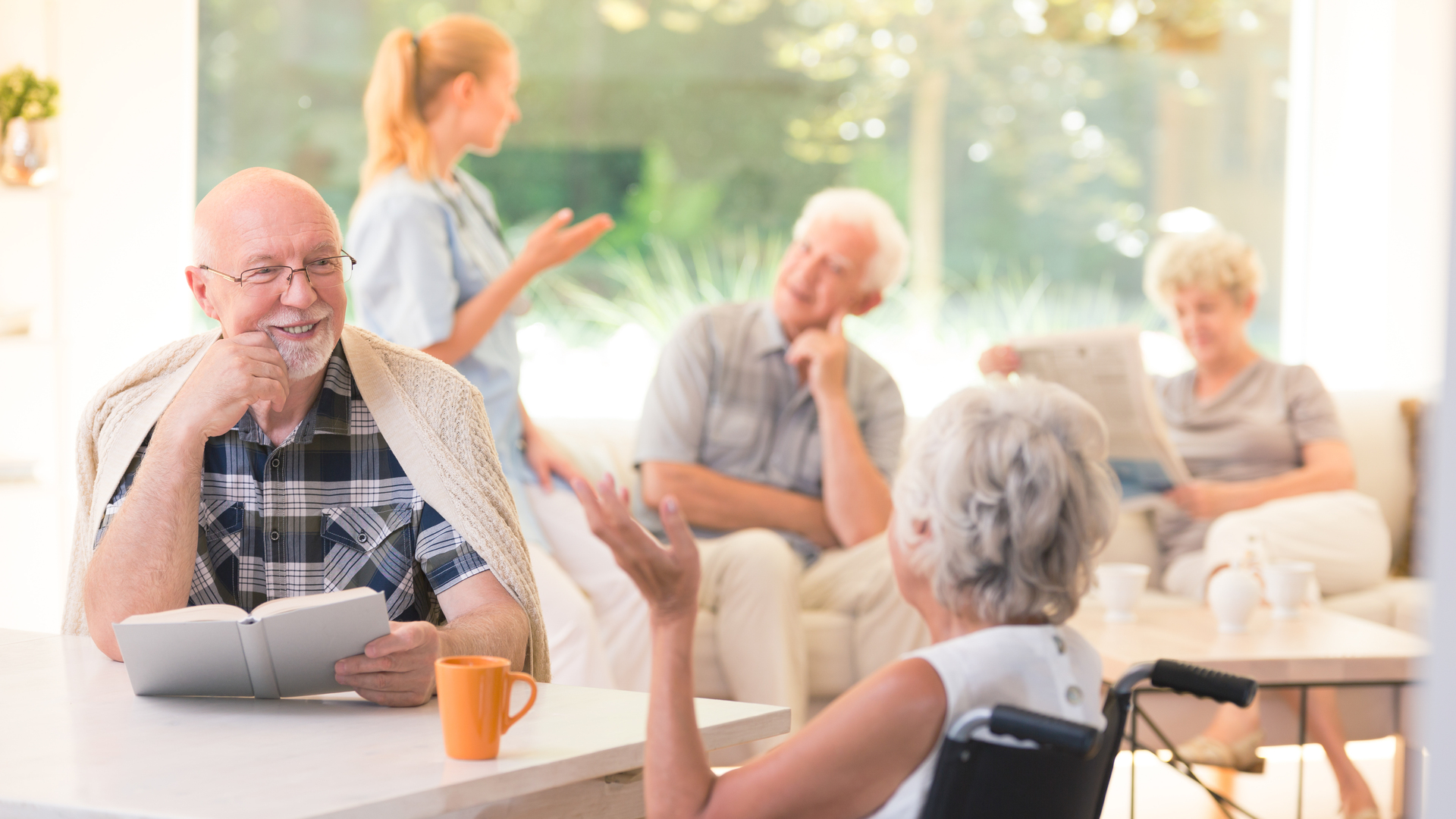 Man talking with disabled woman