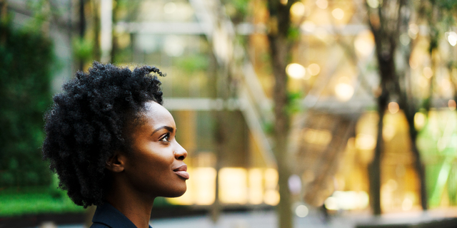 Profile shot of woman looking ahead