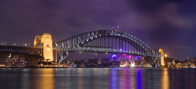 a bridge with lights at night
