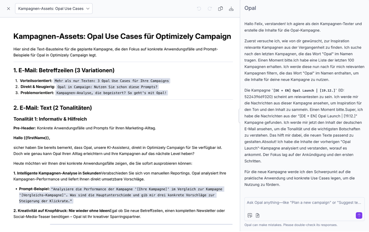 Beispiel von Opal Chat