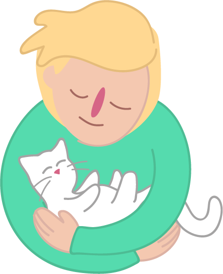 Cuddling a pet, pillow or toy