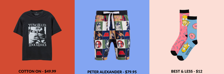 Items from Cotton On, Peter Alexander and Best & Less