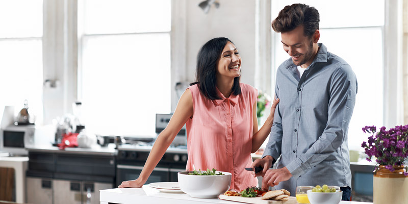 happy couple in the kitchen