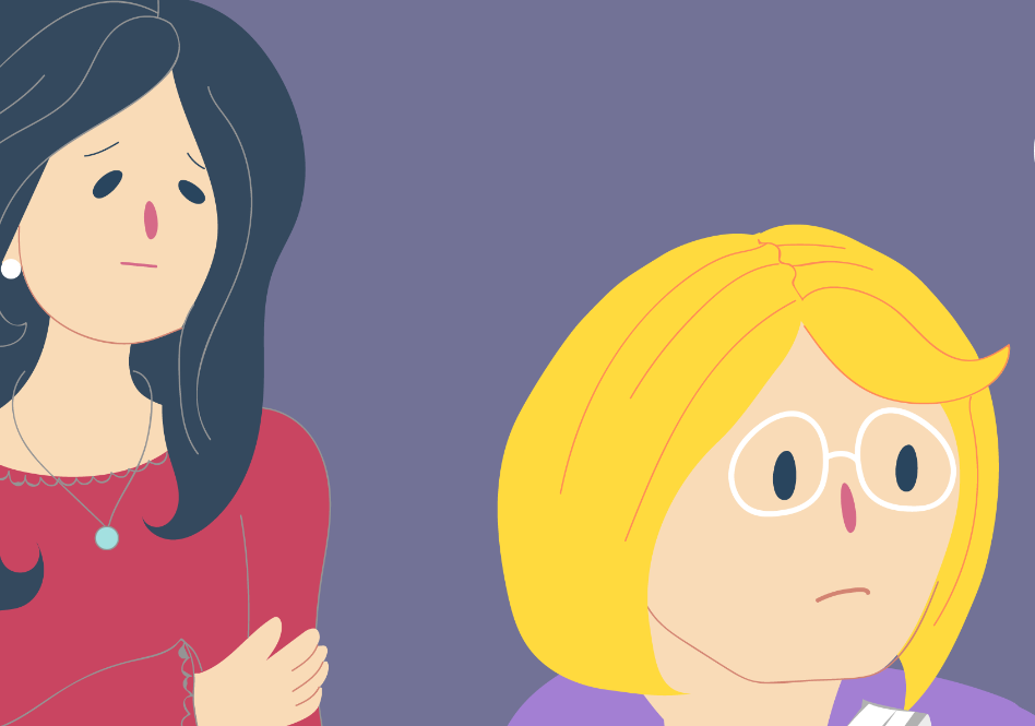 Teen looking stress while mum watches her.