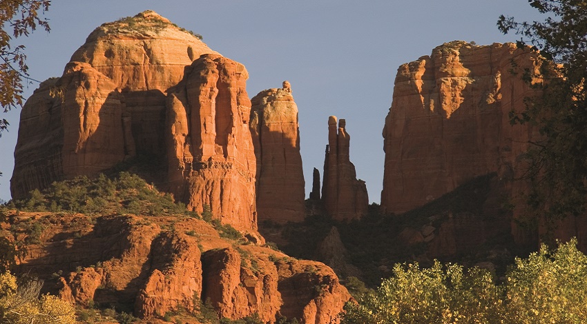 Rock formations in the light of the setting sun