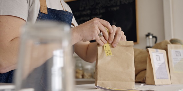 Zero Waste Coffee Shop. Barista Prepares Online Orders