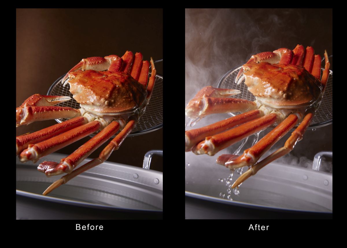 Crab before and after