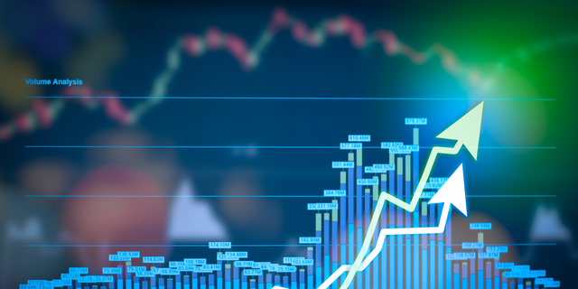 Stock market digital graph chart on LED display concept. A large display of daily stock market price and quotation. Indicator financial forex trade education background.