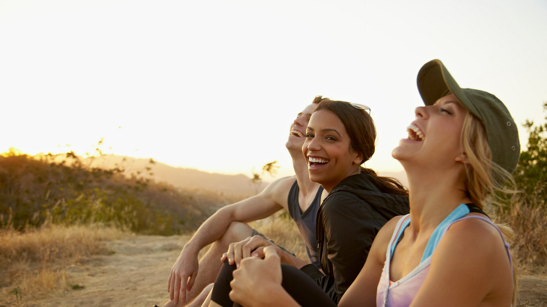 Friends enjoying hillside