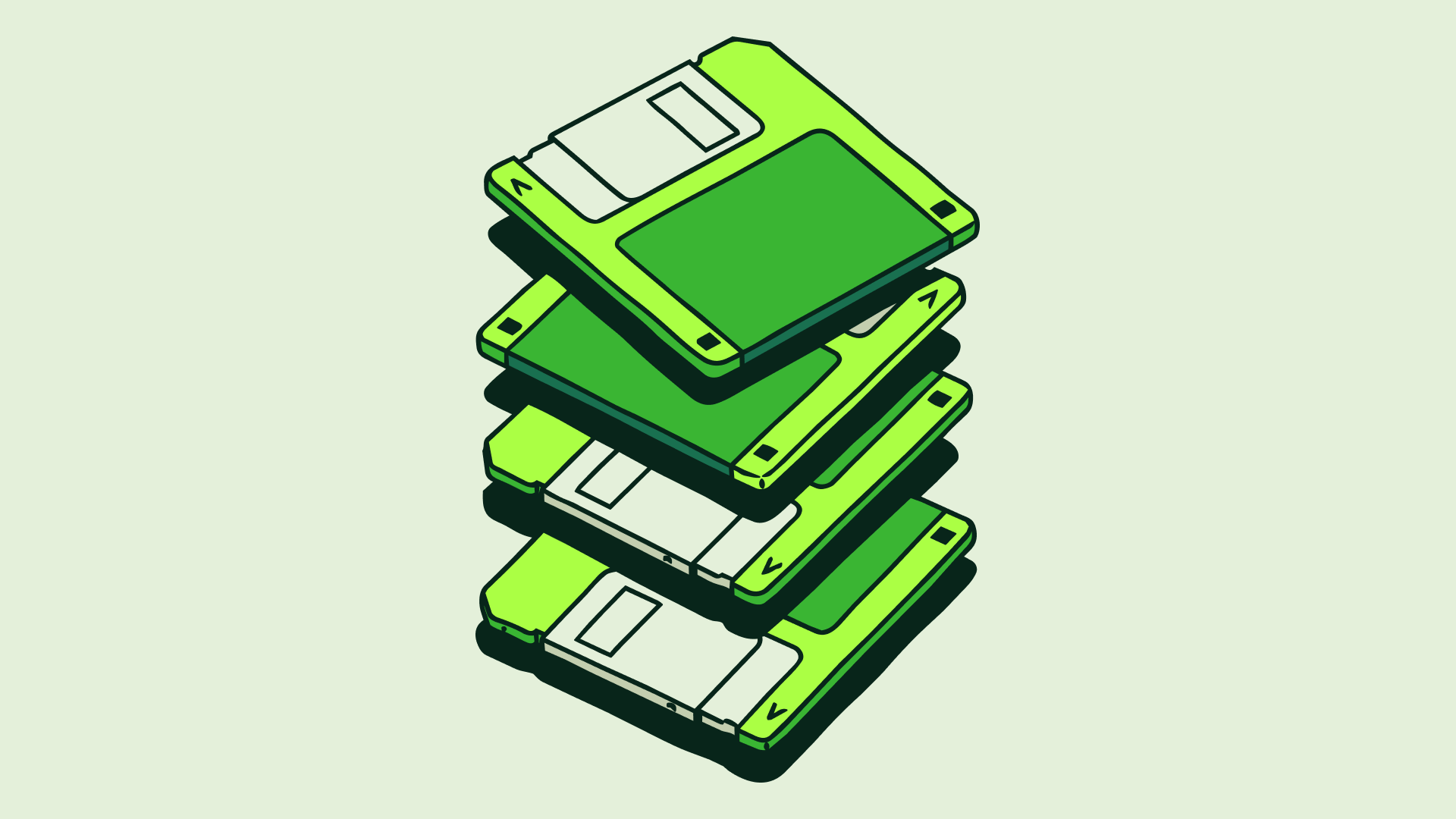 Illustration of four stacked floppy disks, representing centralized content storage