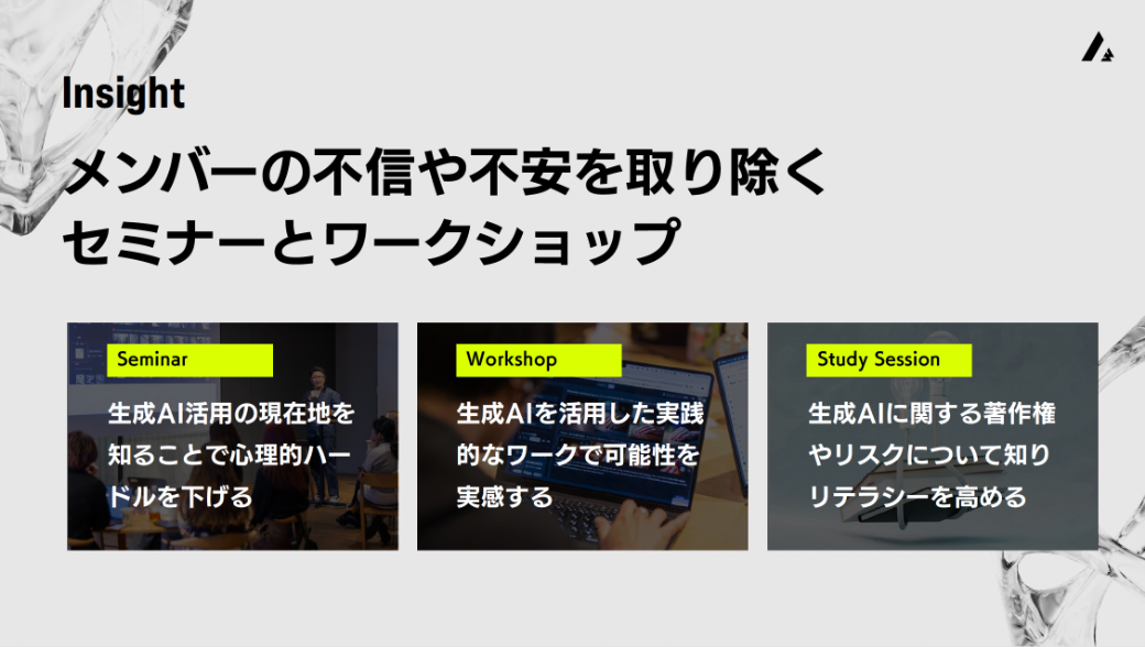 AI導入を組織に根付かせる「AI seminar & workshop」