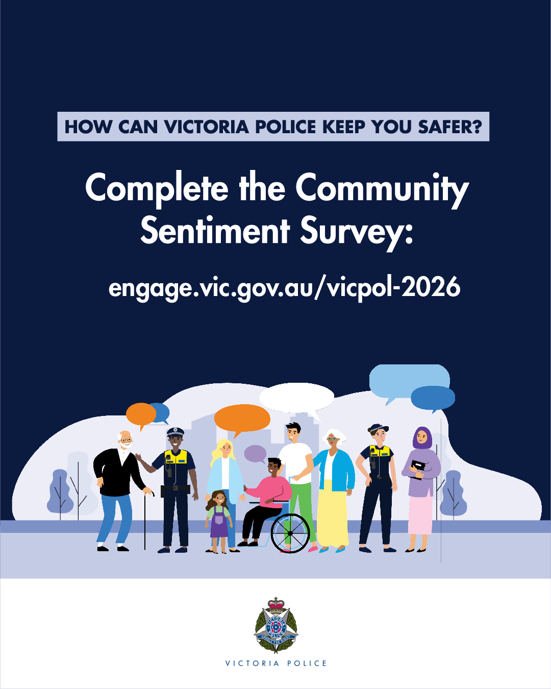 community survey social post with url to survey for victoria police