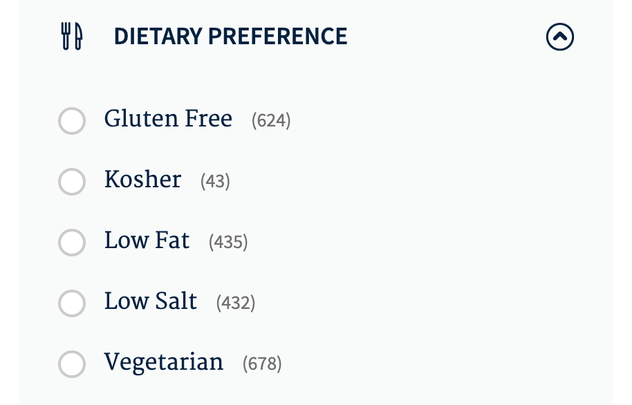 dietary preference options
