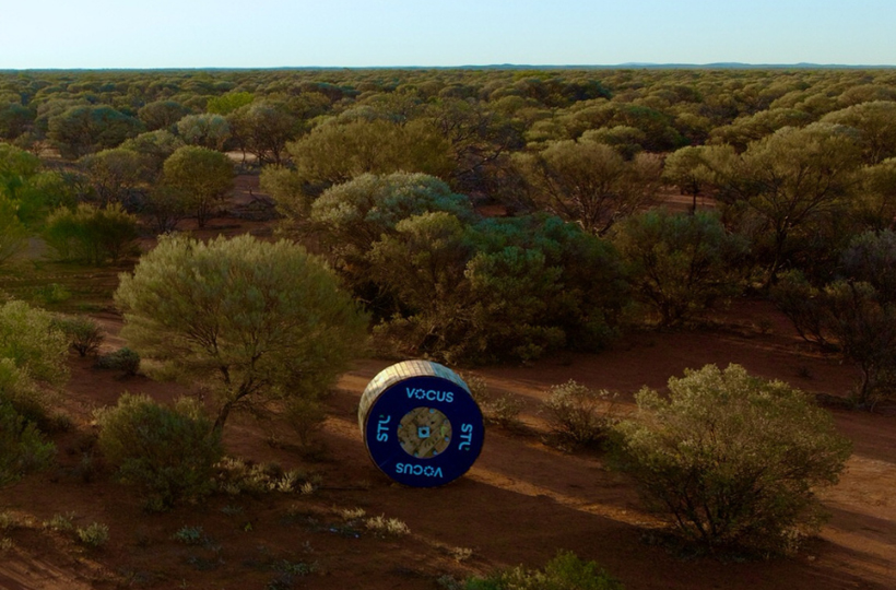 This is an image of a Vocus cable coil in the Australian desert ready for installation