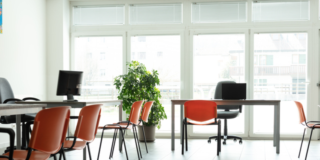 Bright deserted office room during virus pandemic