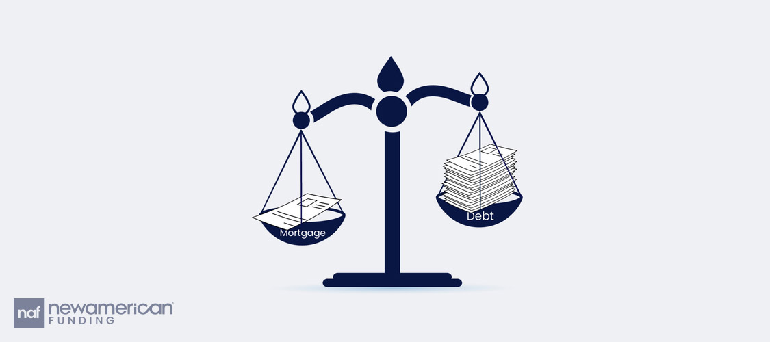 mortgage vs. debt on a balance scale graphic