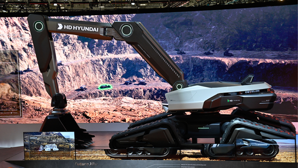   The DEVELON Concept-X2 autonomous crawler excavator on display at CES.  