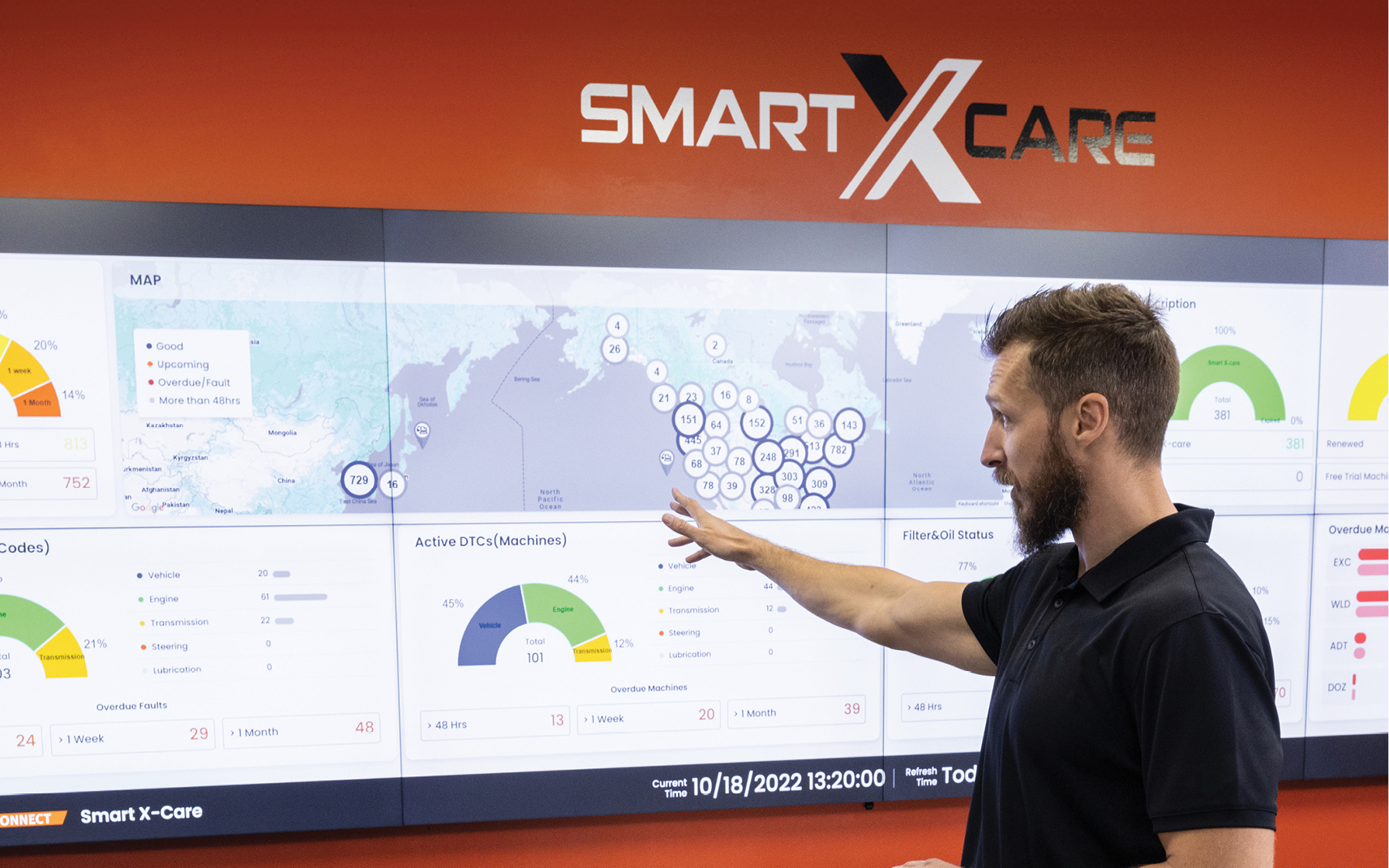 A DEVELON employee is pictured in the Smart X-Care machine monitoring center.