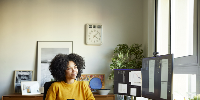 Young businesswoman working at home office