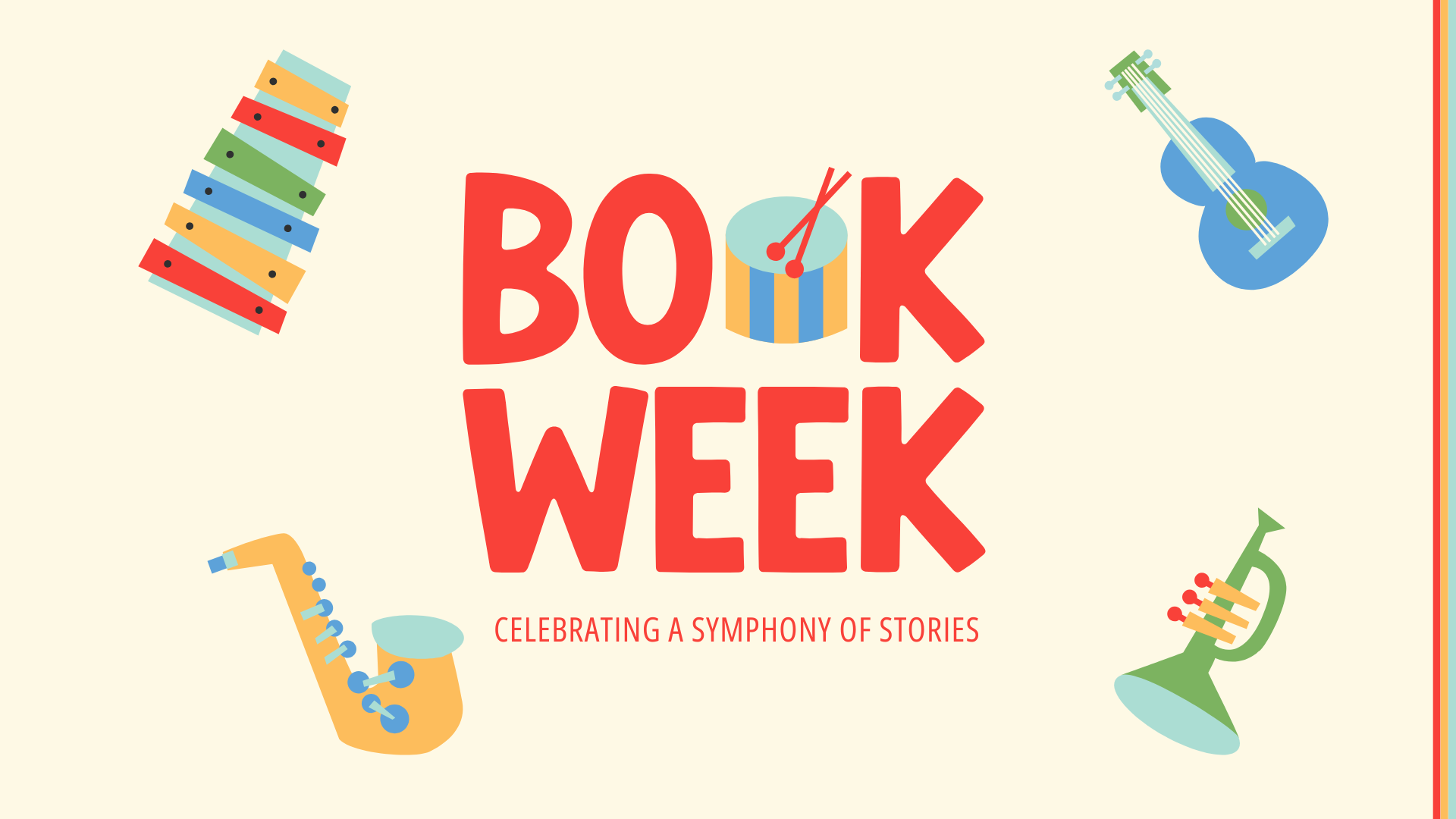 Book Week 2026 artwork featuring colourful musical instruments and the Symphony of Stories theme.