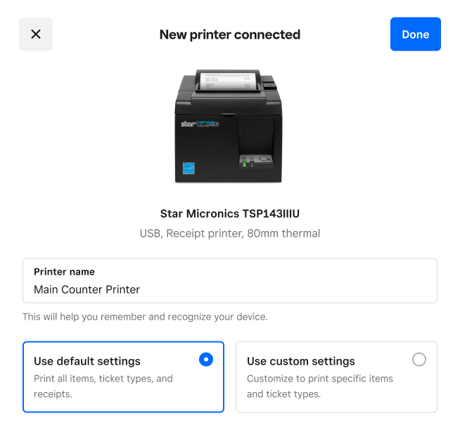 Quick printer set up with Square