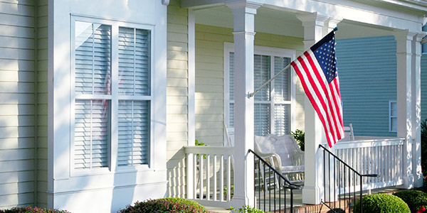 house with an American flag