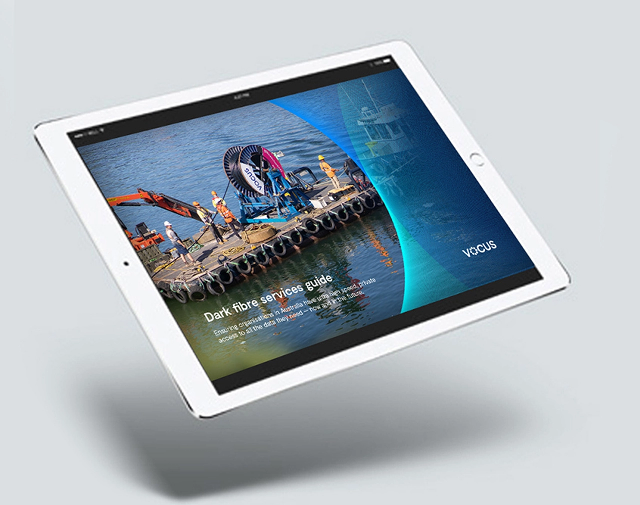Cover image of Vocus Dark Fibre Services eBook - shown on a tablet