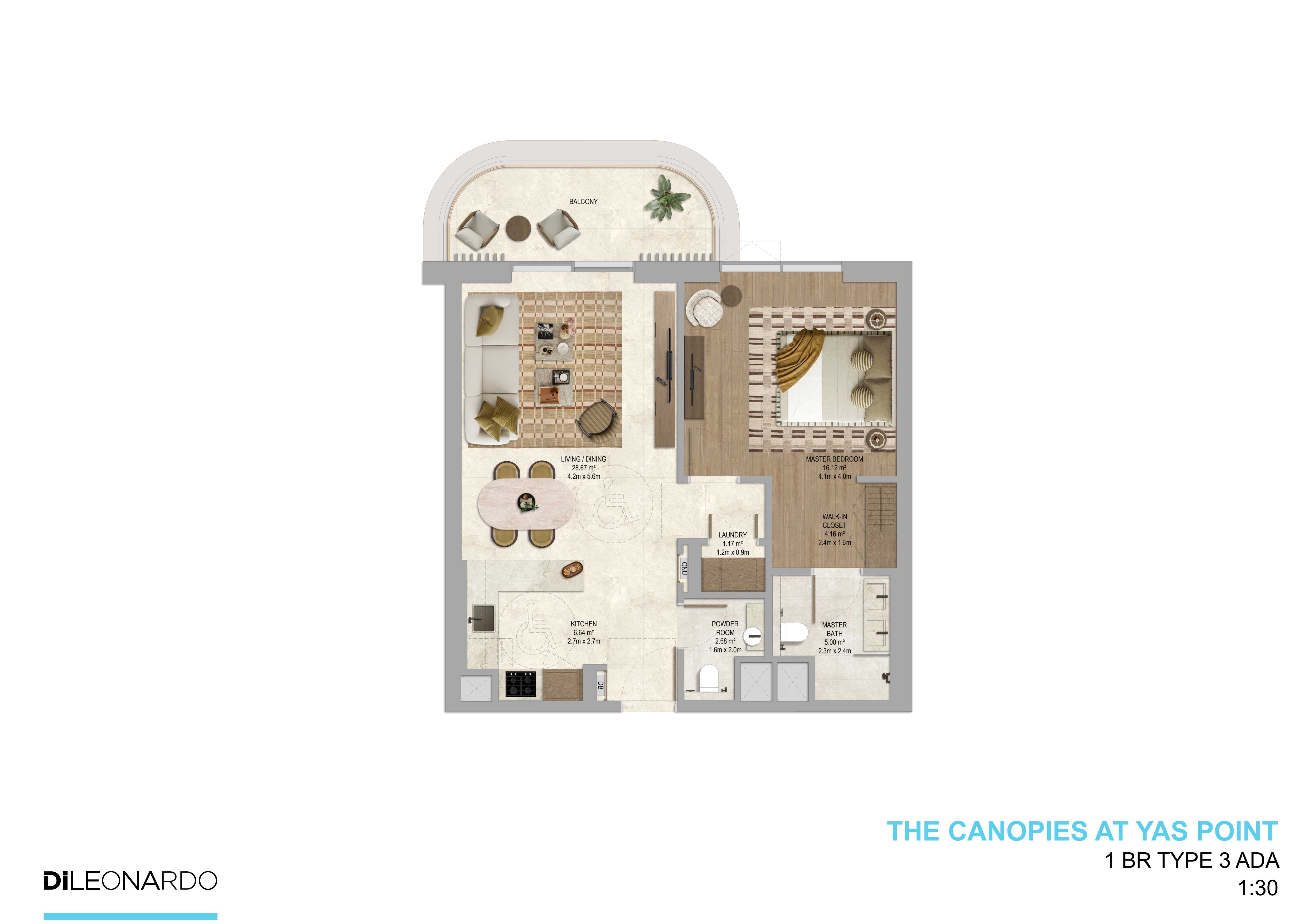 The Canopies at Yas Point 1 bedroom, Type 3 floor plan