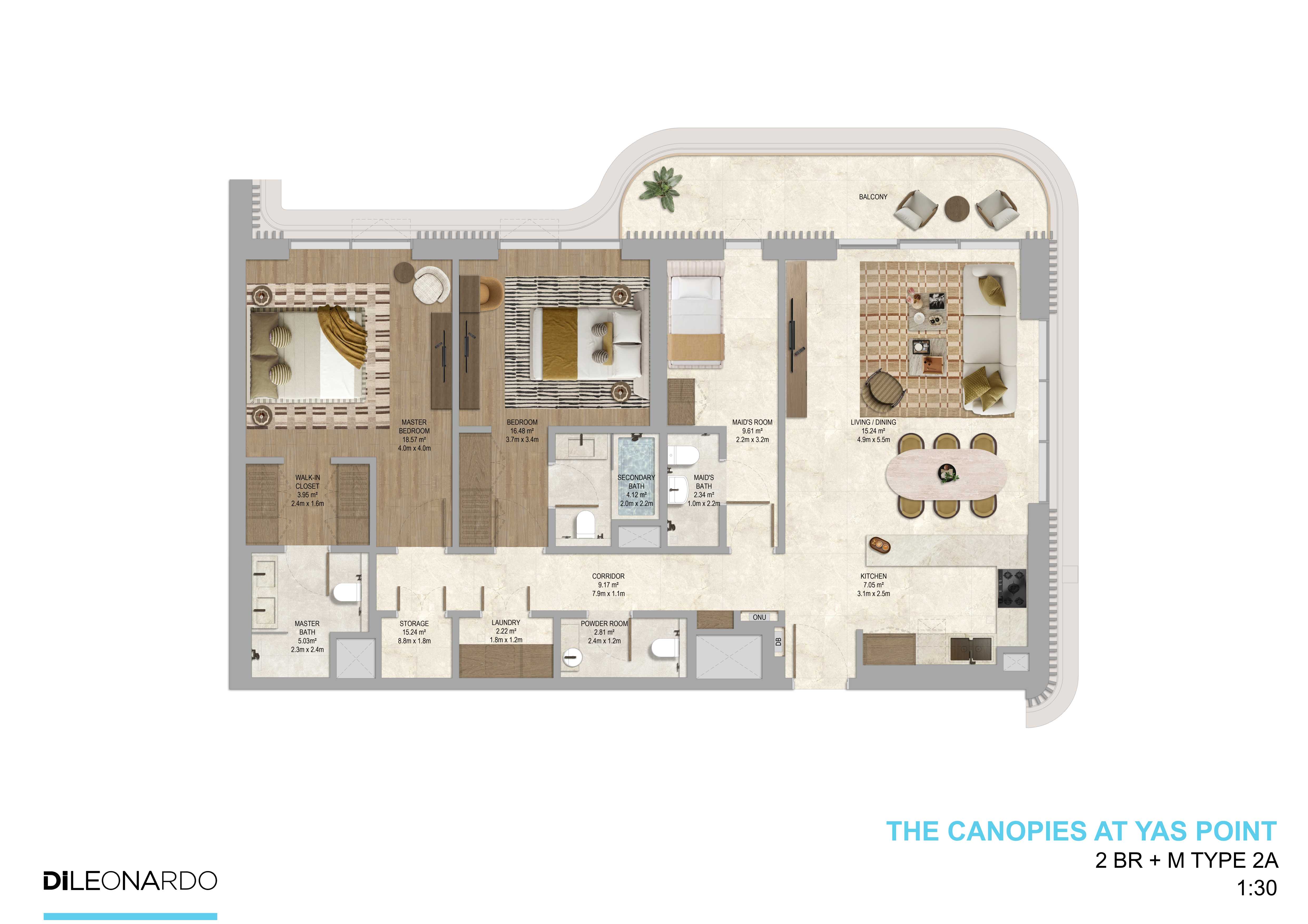 The Canopies at Yas Point 2 bedroom plus maid, Type 2A floor plan