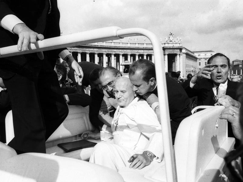 Pope John Paul II after being shot by Mehmet Ali Agca in St. Peter’s Square in 1981