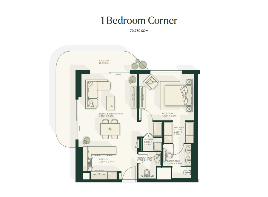 Gardenia Bay 1 bedroom Type B floor plan