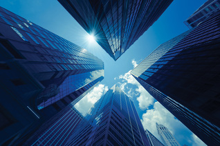 Ground view of skyscrapers
