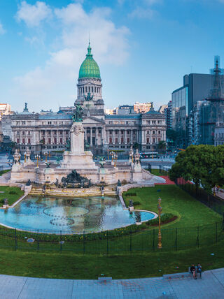 Panoramic view of the Palace of the Argentine National Congress and Monument to the Two Congresses in Buenos Aires, Argentina.
